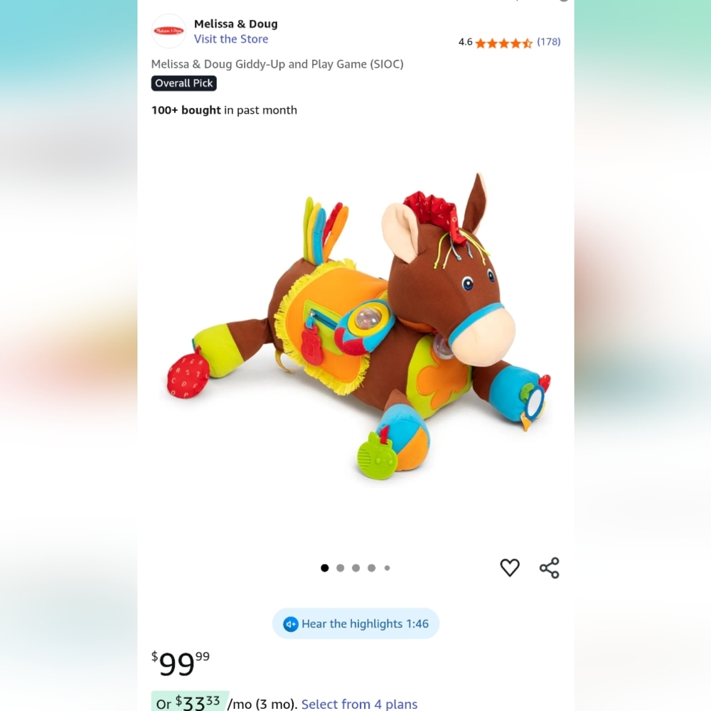 Colorful Plush Activity Horse Toy